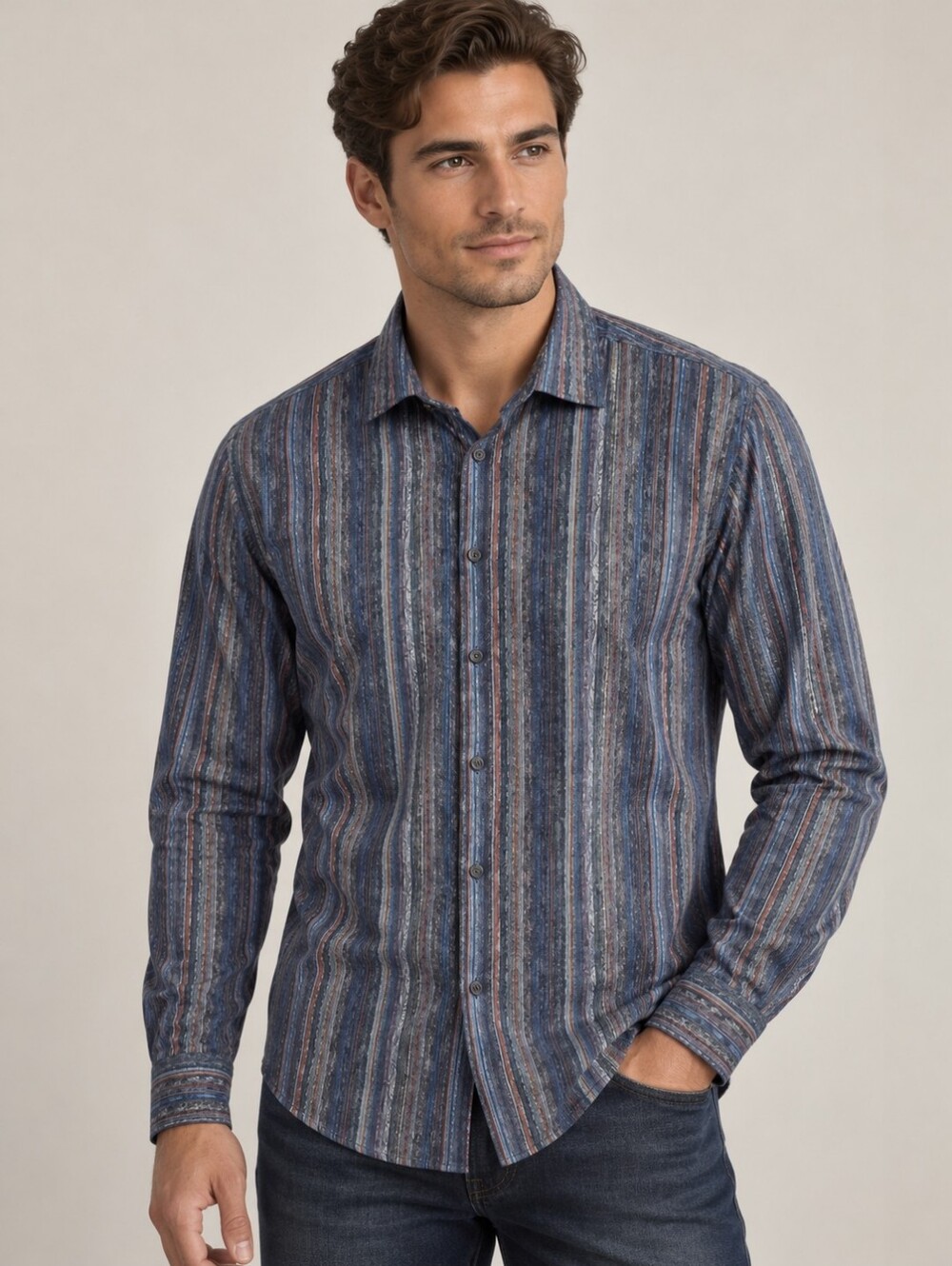 5/$25 Bugatchi Multicolor Vertical Stripe Button-Down Shirt